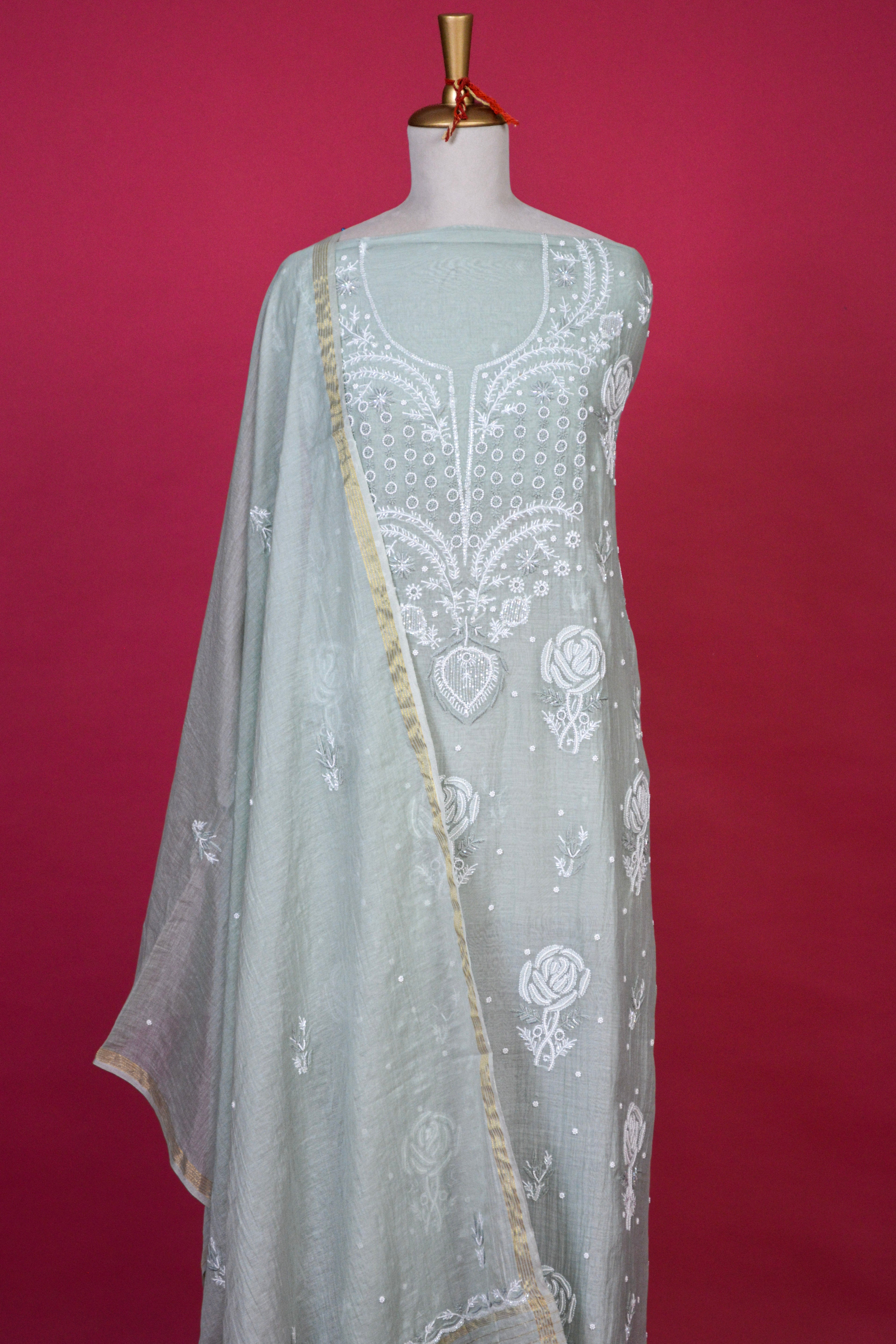 Mint Green Chikankari Mul Mul Cotton Kurta Dupatta Set – 2 piece