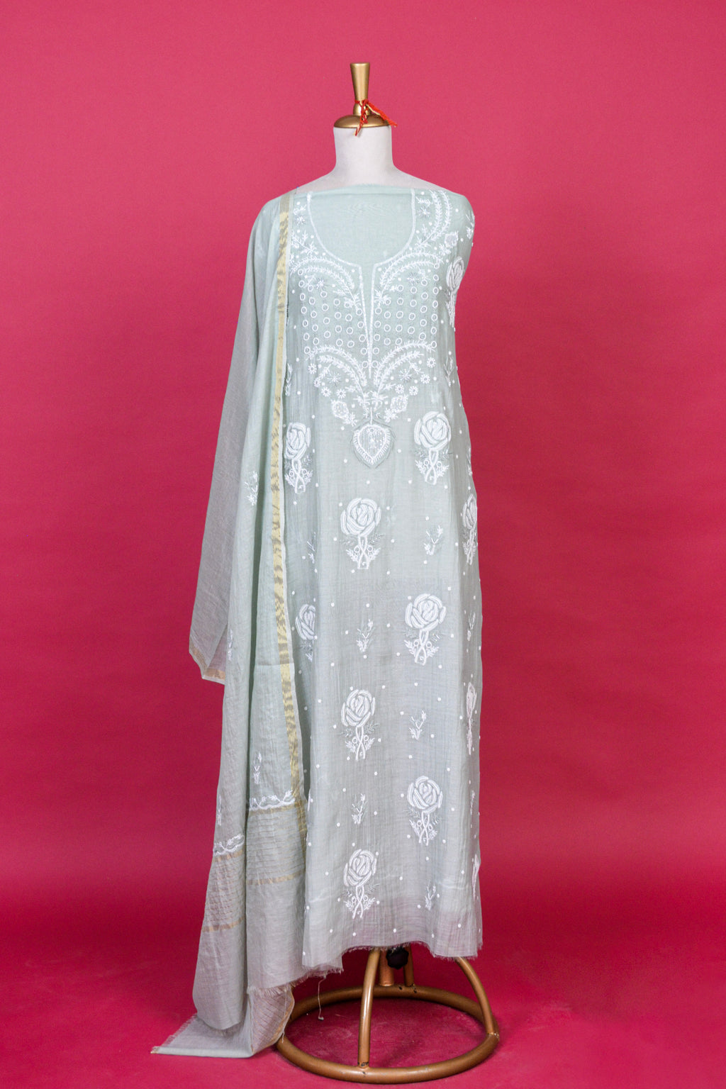Mint Green Chikankari Mul Mul Cotton Kurta Dupatta Set – 2 piece