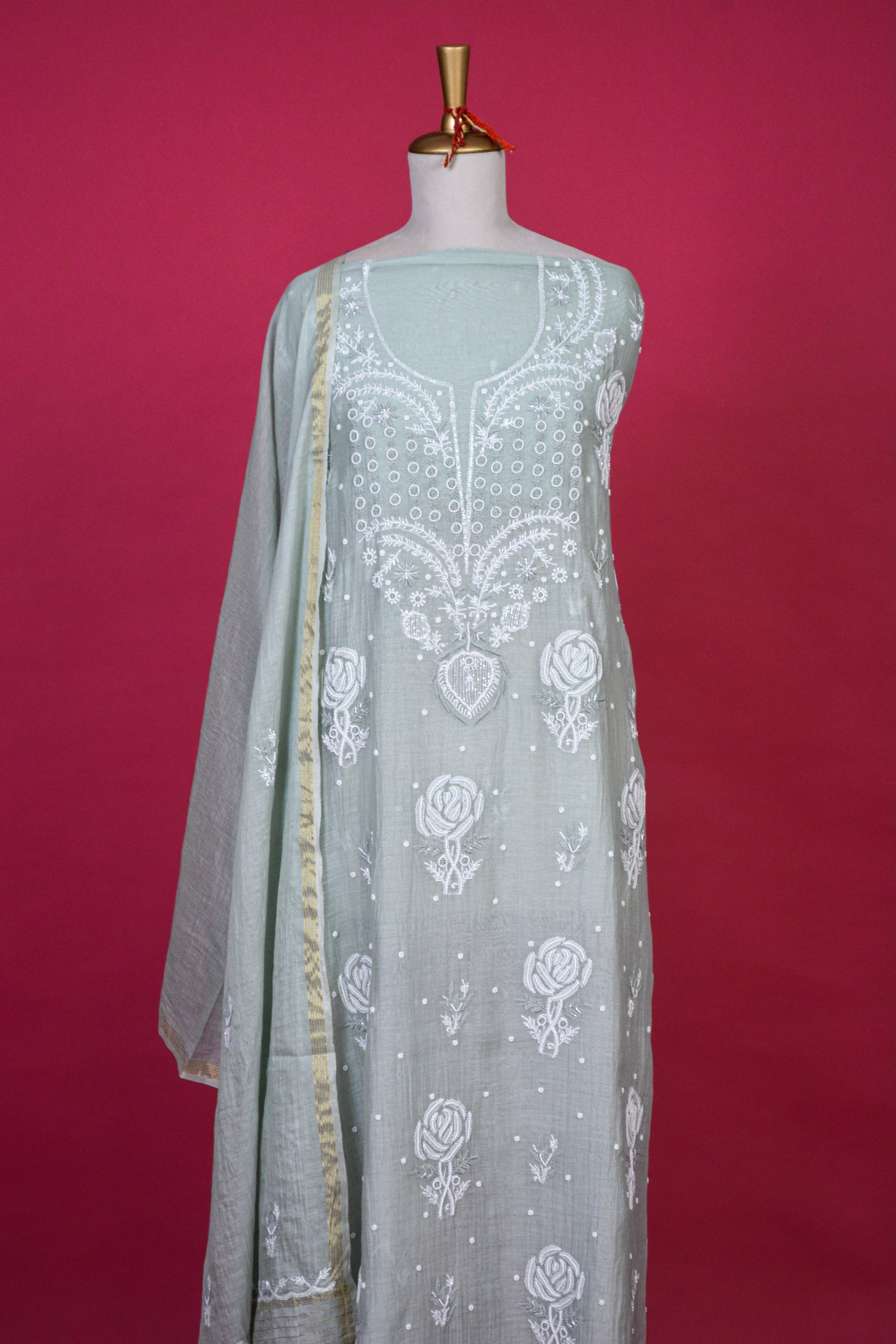 Mint Green Chikankari Mul Mul Cotton Kurta Dupatta Set – 2 piece
