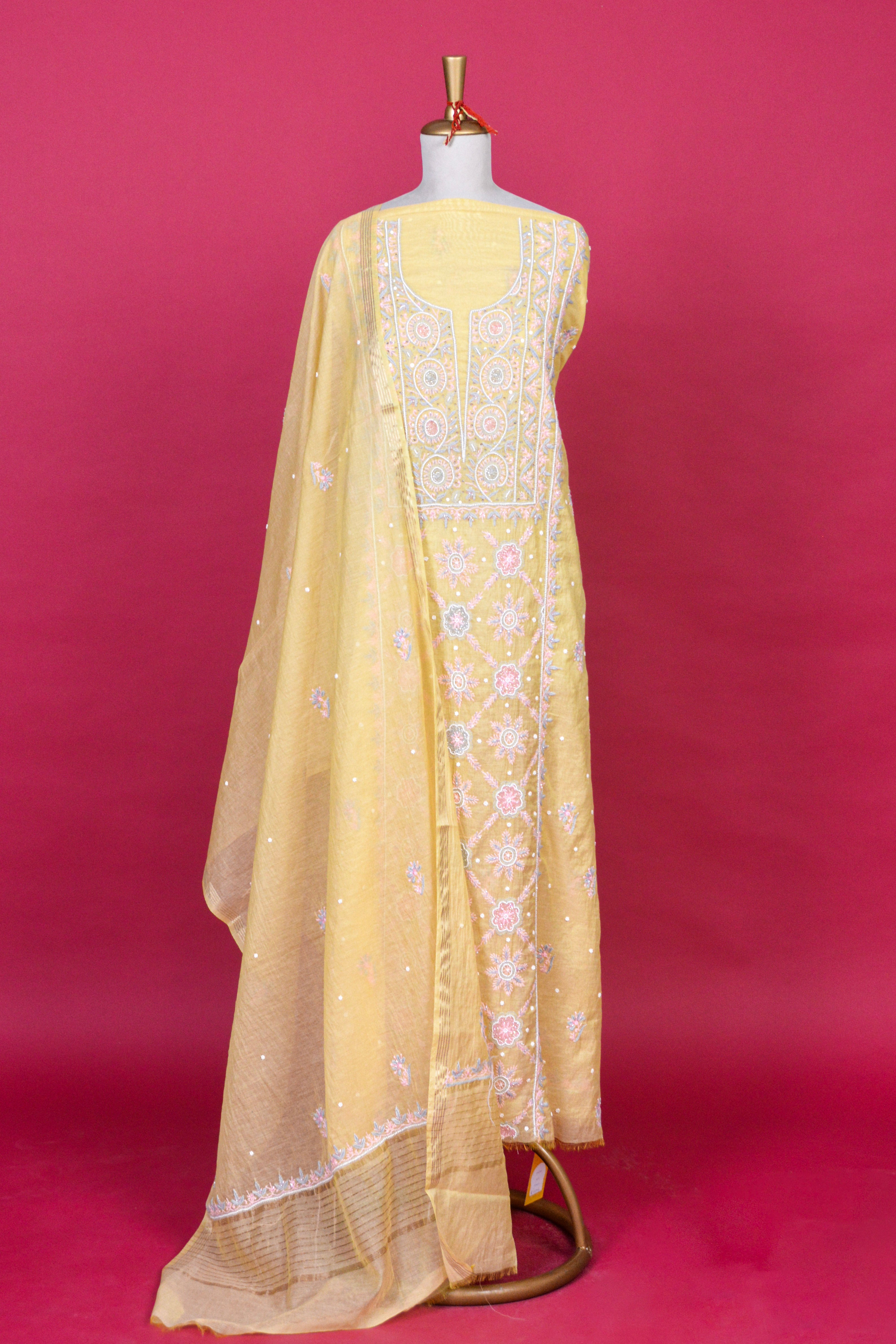 Sunlight Yellow Chikankari Mul Mul Cotton Kurta Dupatta Set – 2 piece