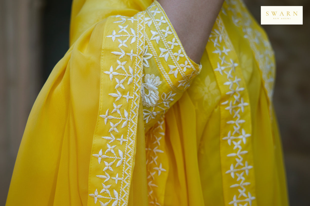 Sun Yellow Pure Cotton Cambric Embroidered Suit Set – 3 piece