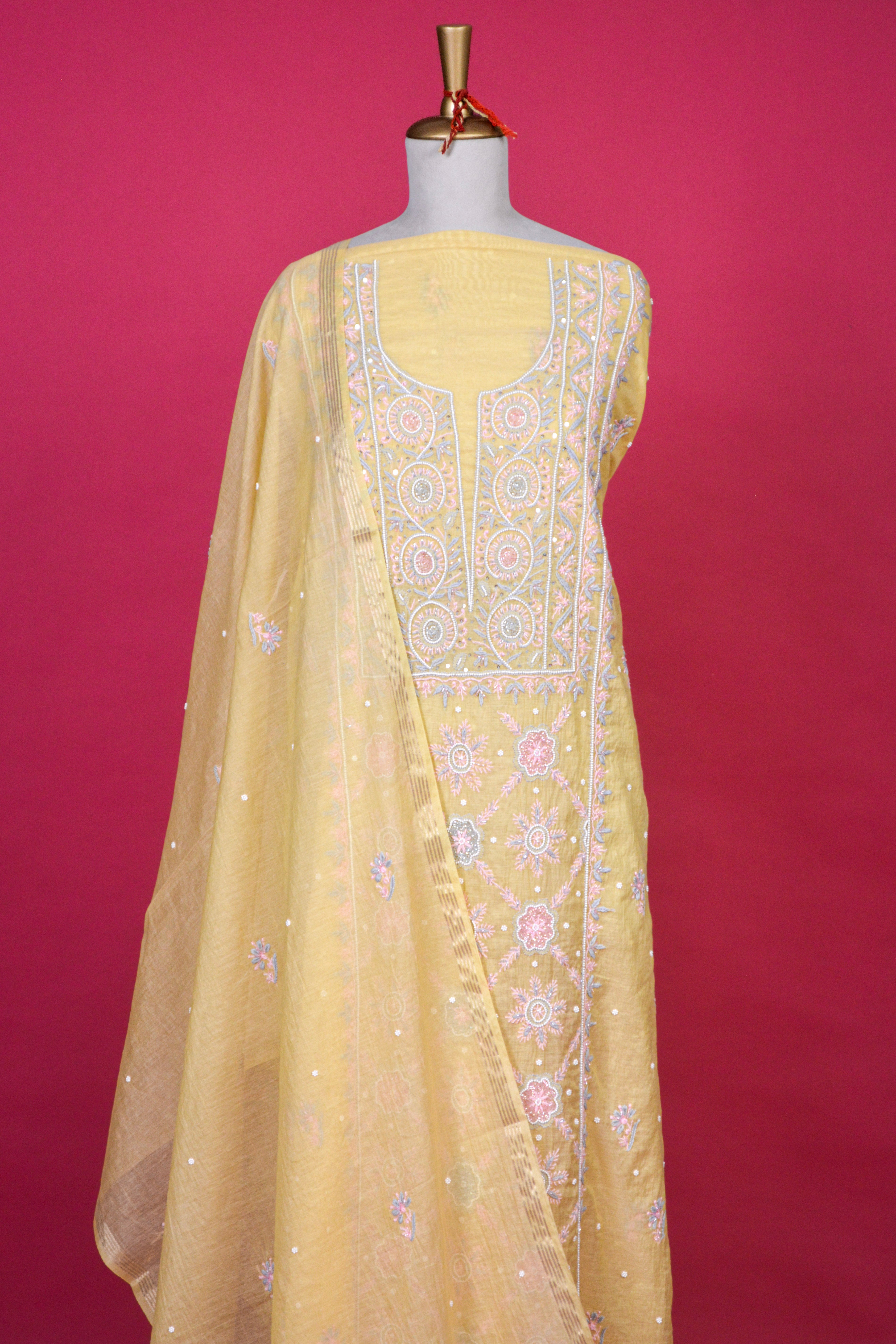 Sunlight Yellow Chikankari Mul Mul Cotton Kurta Dupatta Set – 2 piece
