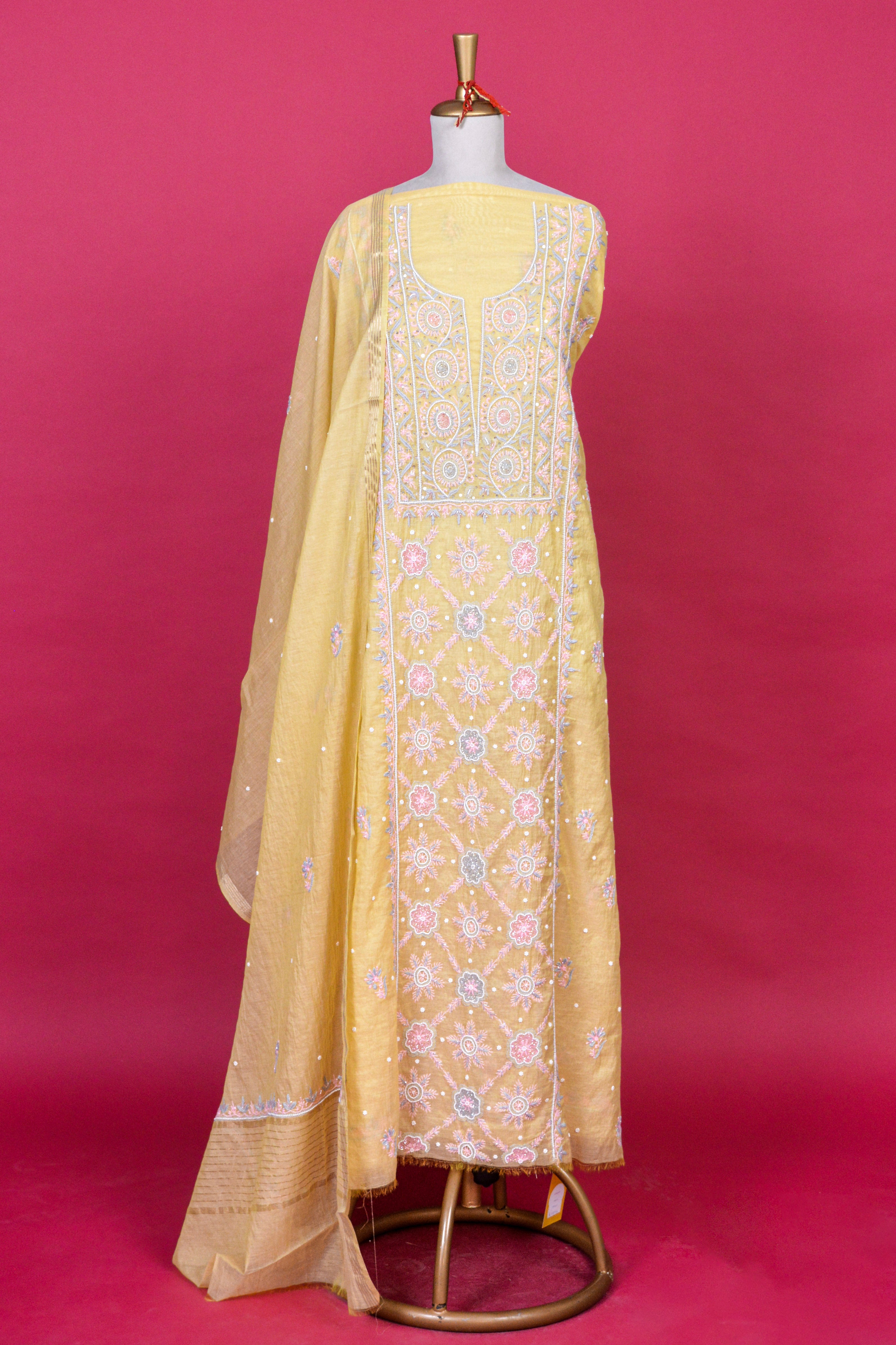 Sunlight Yellow Chikankari Mul Mul Cotton Kurta Dupatta Set – 2 piece