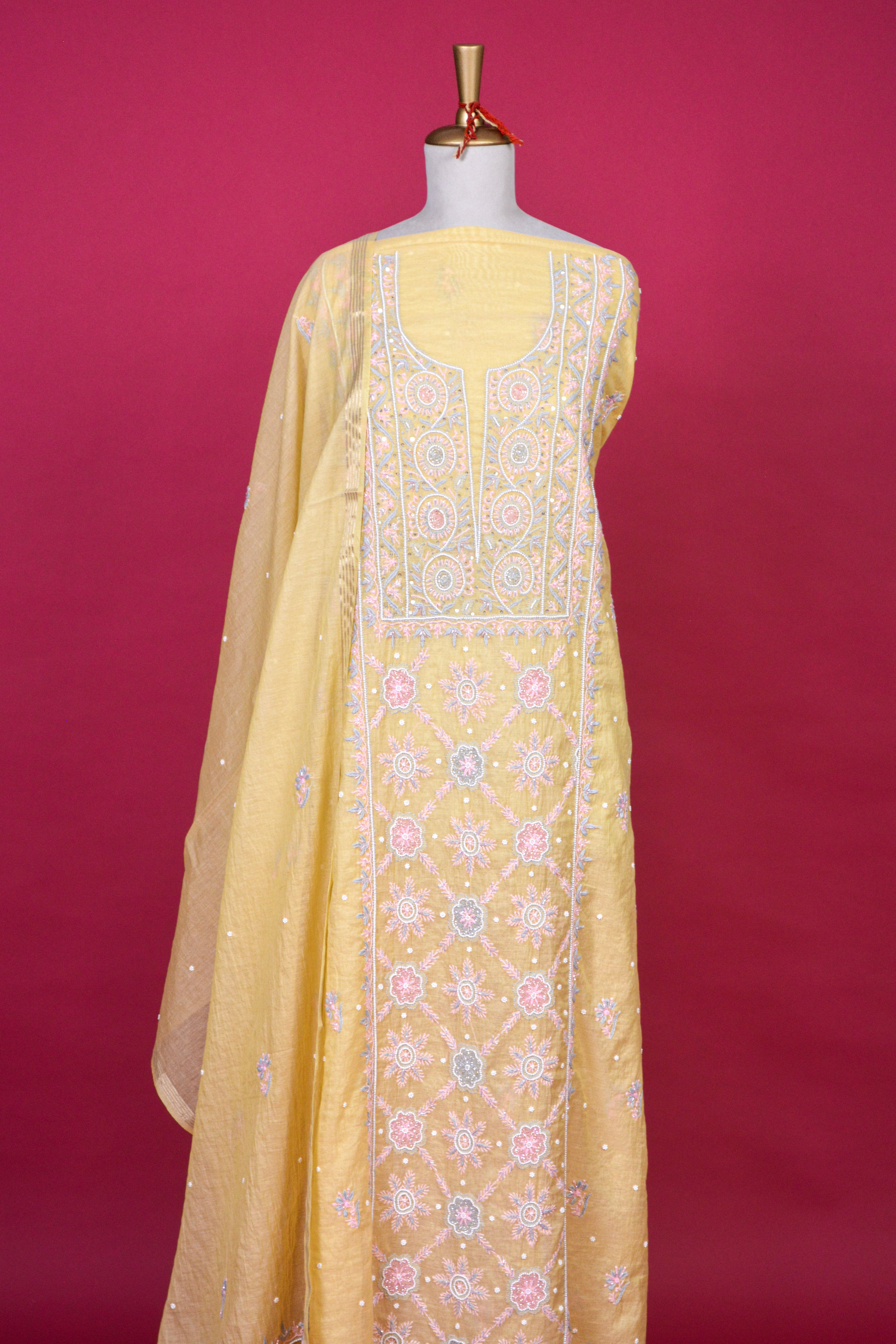 Sunlight Yellow Chikankari Mul Mul Cotton Kurta Dupatta Set – 2 piece