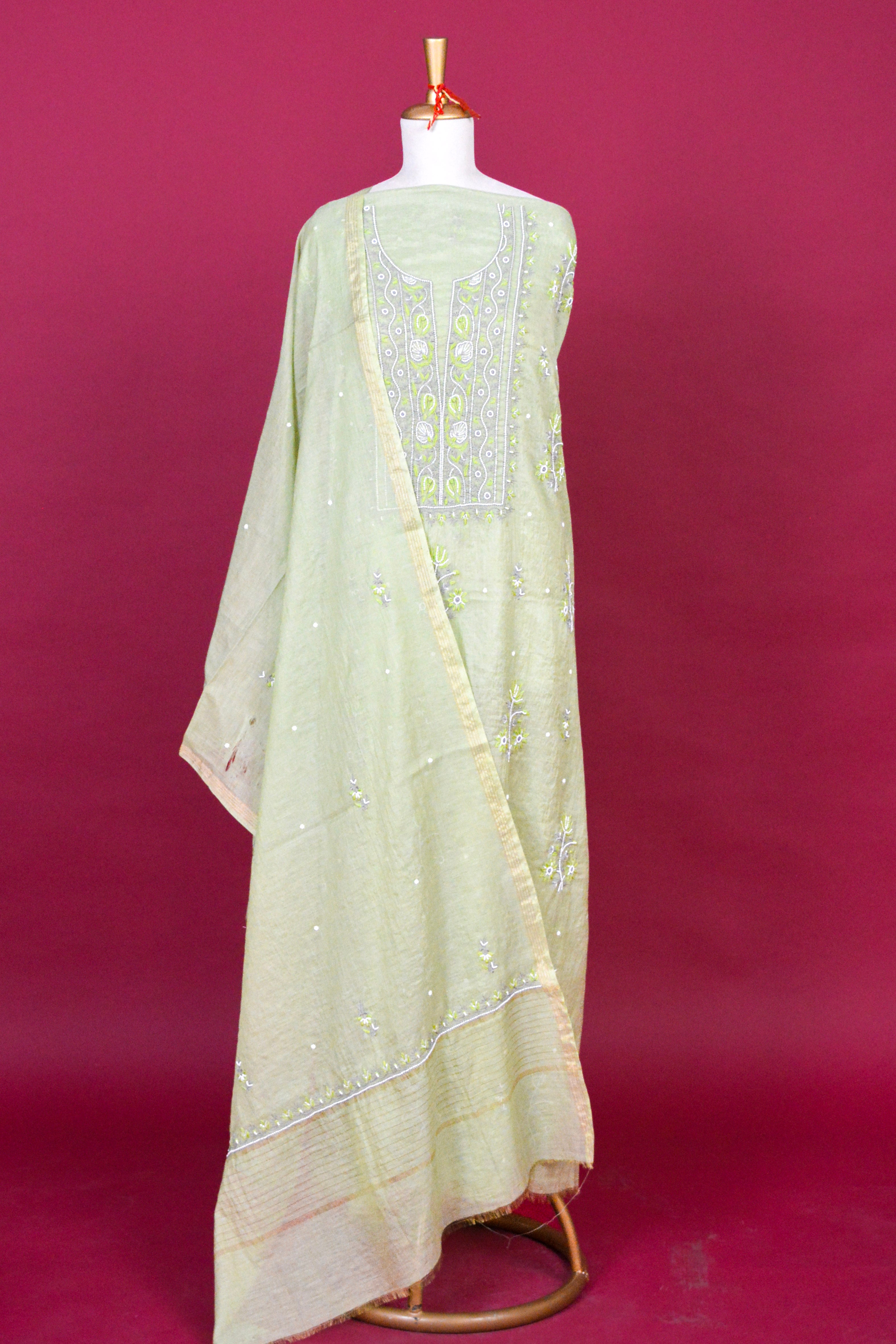 Pistachio Green Chikankari Mul Mul Cotton Kurta Dupatta Set – 2 piece