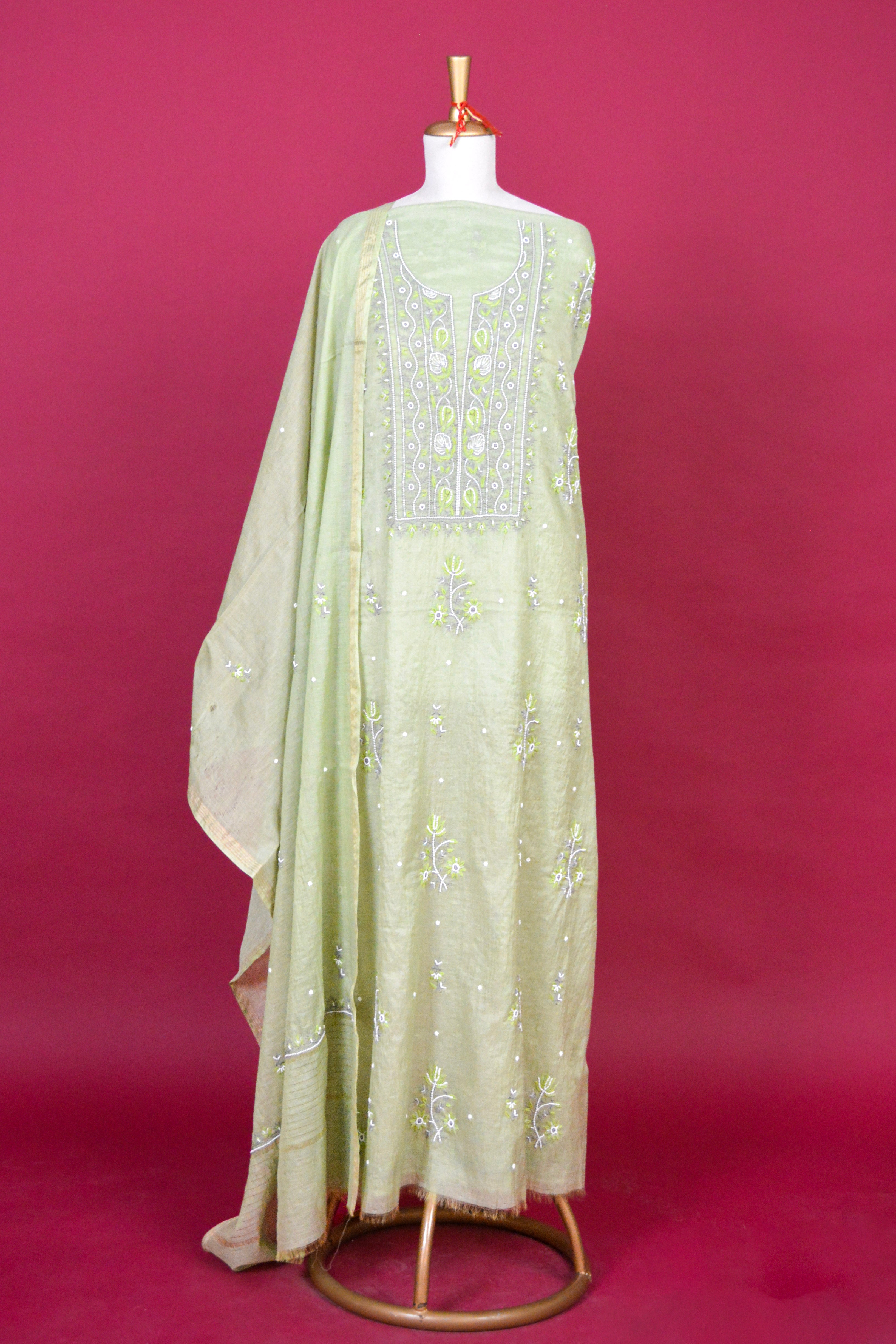 Pistachio Green Chikankari Mul Mul Cotton Kurta Dupatta Set – 2 piece
