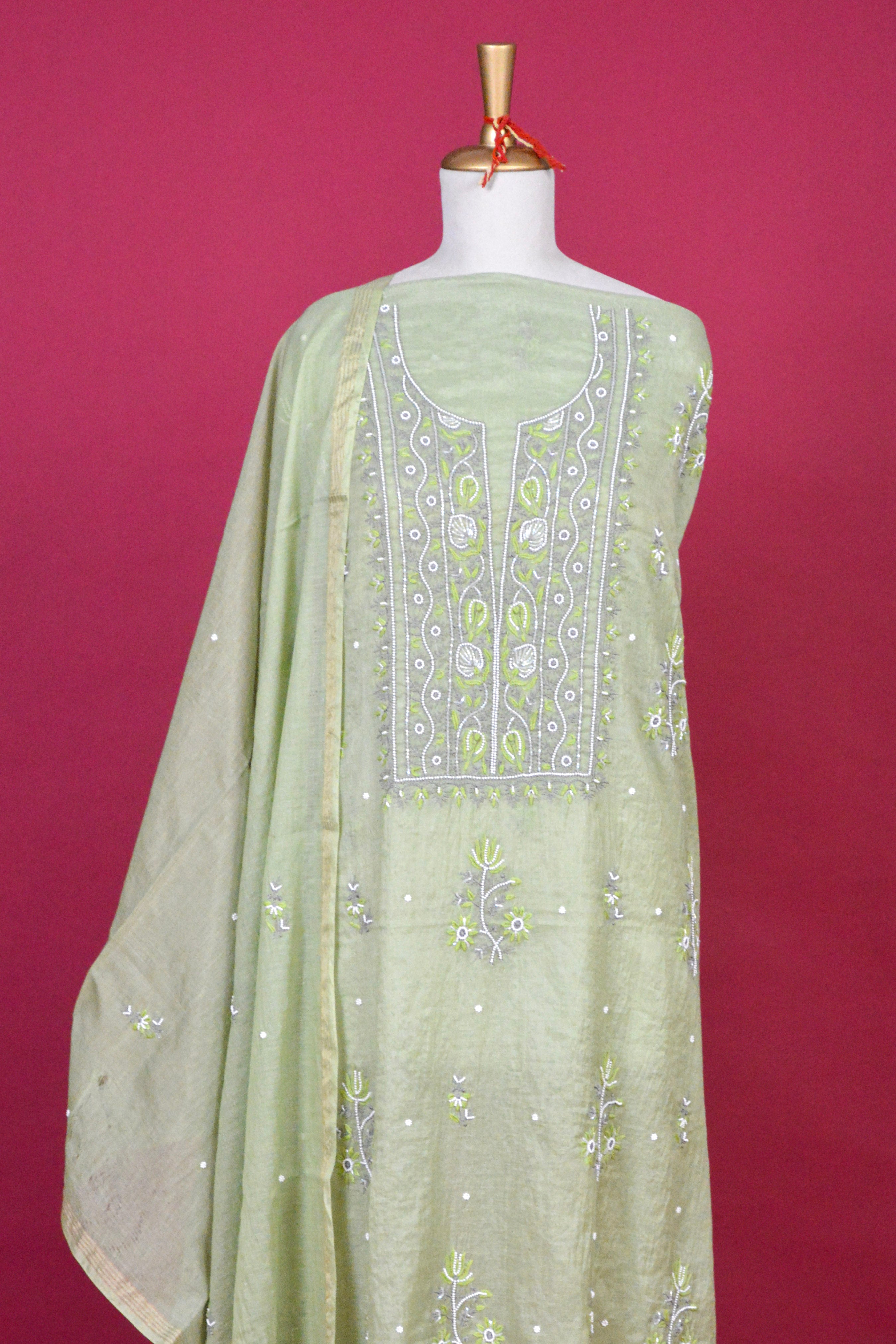 Pistachio Green Chikankari Mul Mul Cotton Kurta Dupatta Set – 2 piece