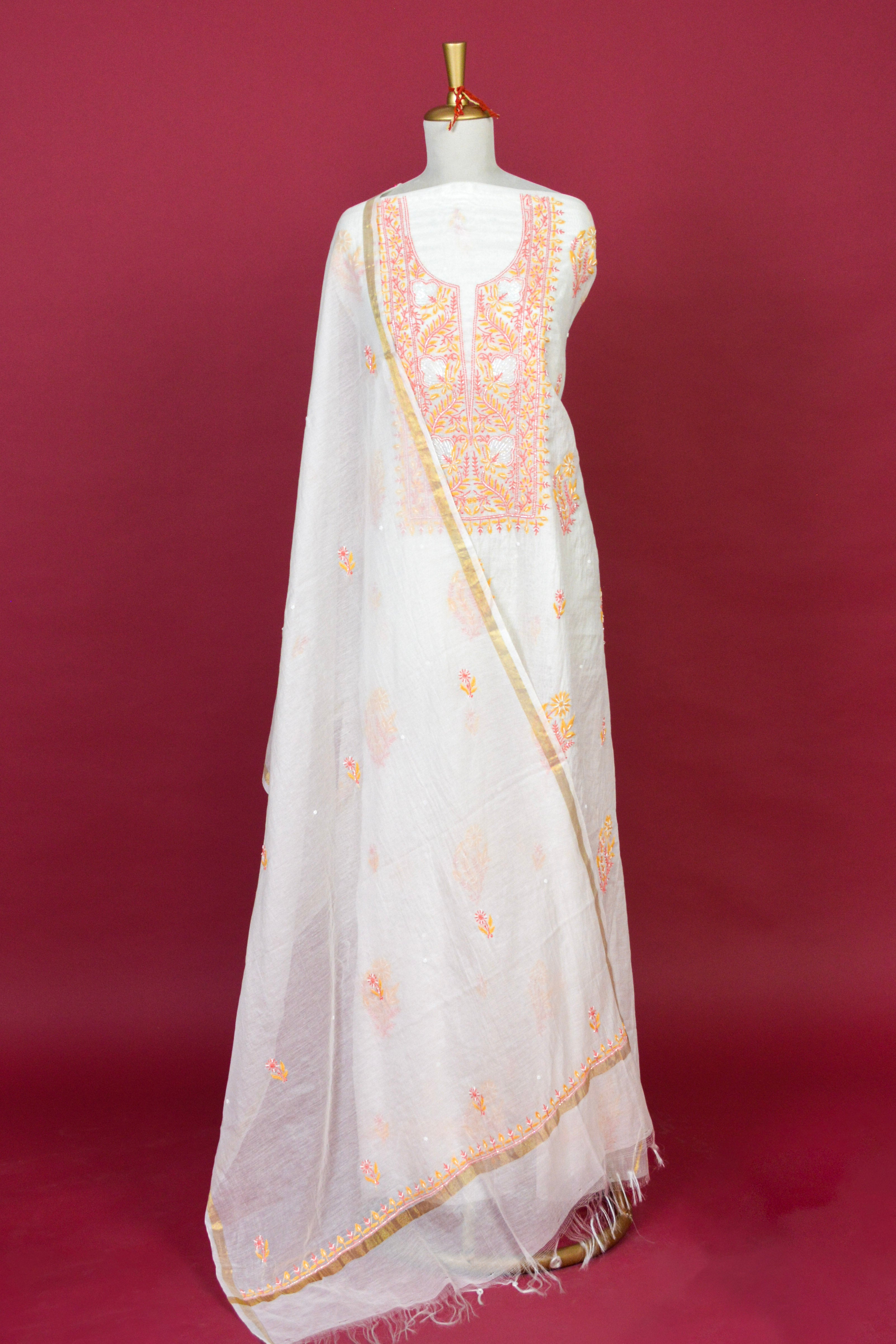 Ivory Chikankari Mul Mul Cotton Kurta Dupatta Set – 2 piece