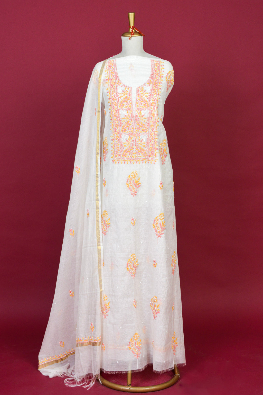 Ivory Chikankari Mul Mul Cotton Kurta Dupatta Set – 2 piece