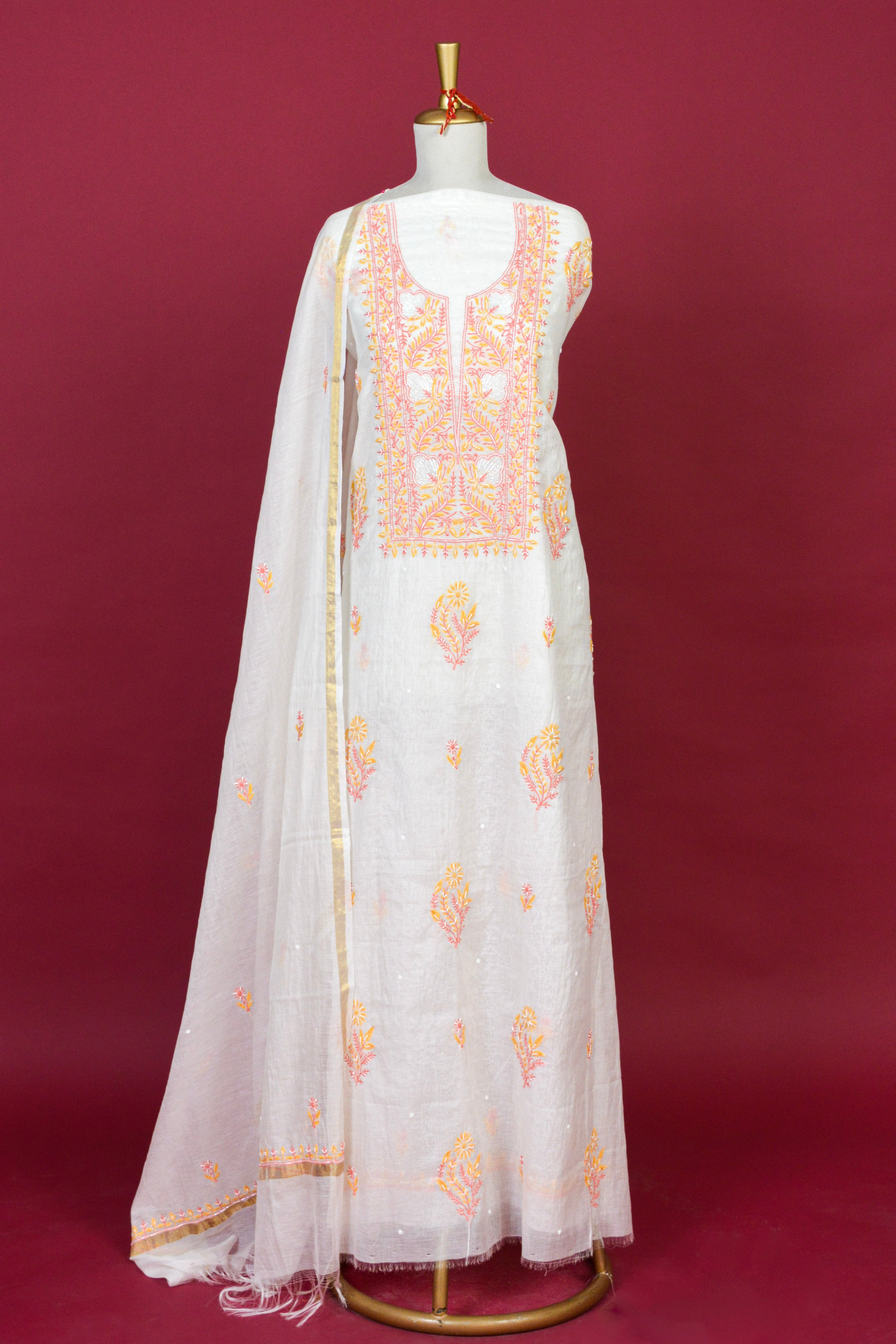 Ivory Chikankari Mul Mul Cotton Kurta Dupatta Set – 2 piece