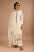 Hand Block Printed Cotton Unstitched 3-Piece Suit Set with French Knots & Sequence Work