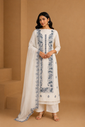 Ivory Embroidered Unstitched 3-Piece Suit Set in Mul Chanderi