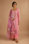 Pink Jamdani Unstitched Suit Set in Chanderi with Embroidery