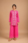 Pink Mul Chanderi Chikankari Co-ord Set | Semi-Stitched 2-Piece Set