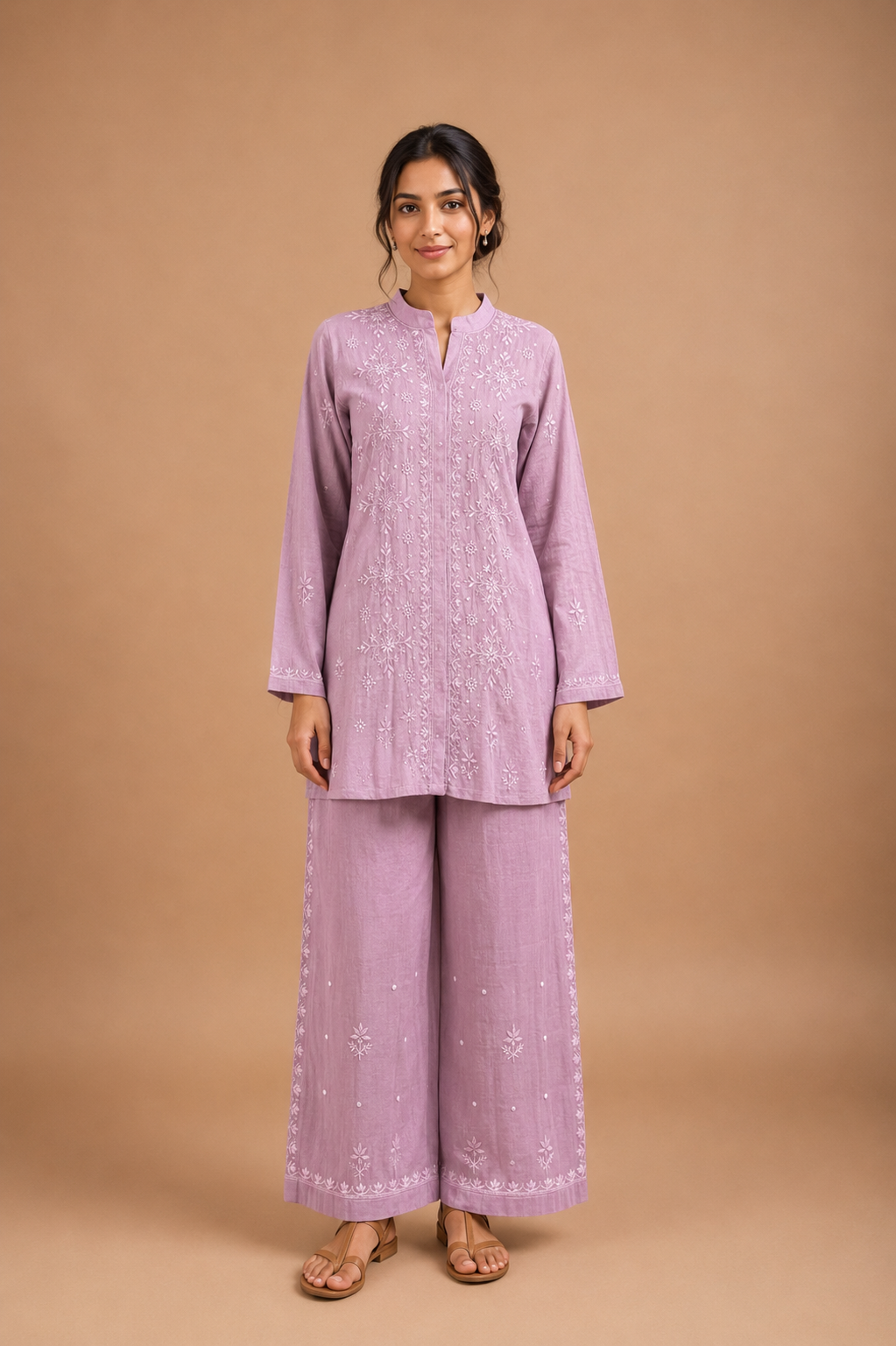Lavender Tissue Mul Chanderi Co-ord Set | Semi-Stitched 2-Piece Set