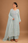 Sea GREEN CHIKANKARI SUIT IN MUL CHANDERI