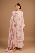 Powder Pink Mul Chanderi Three Piece Suit with Thread Embroidery