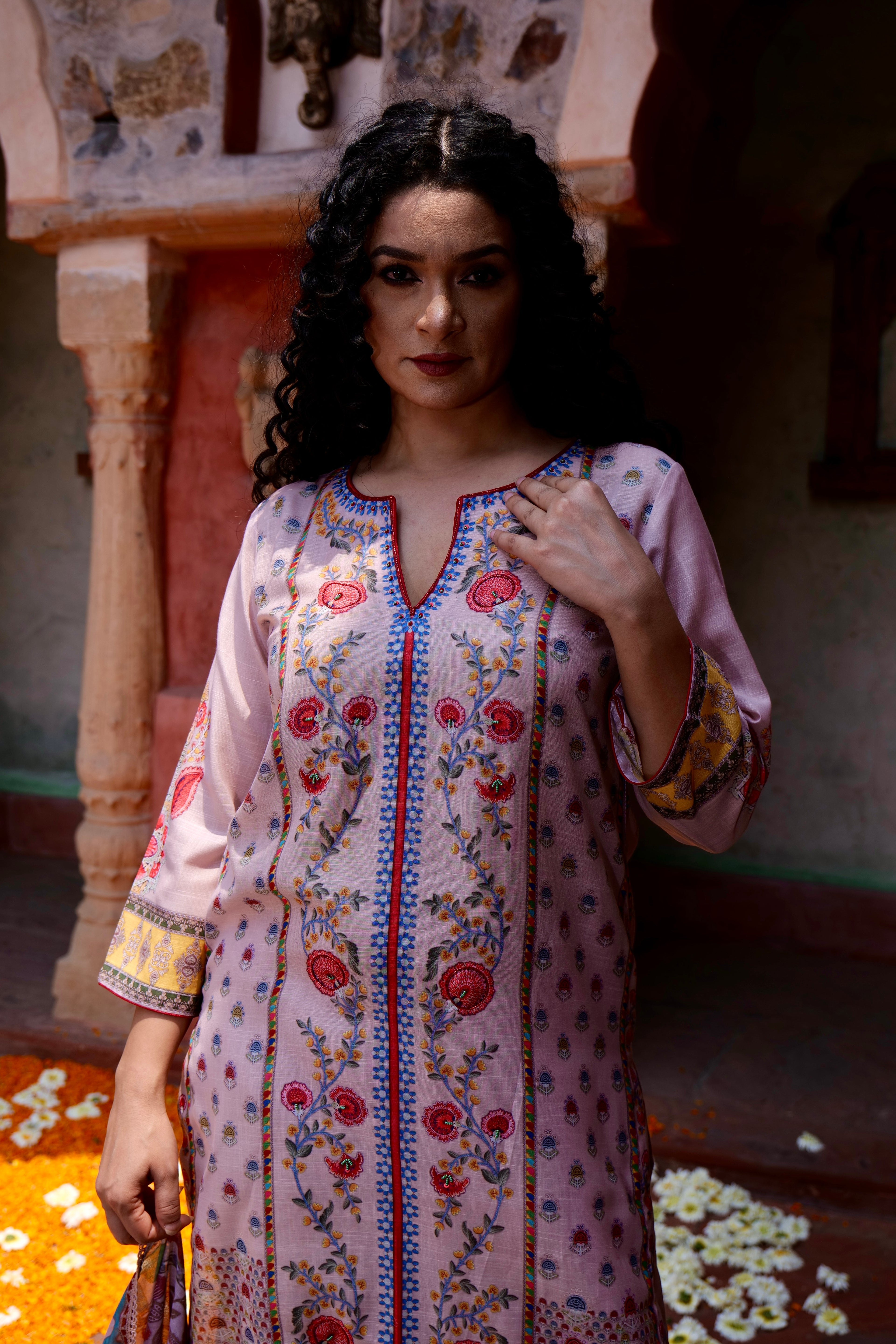 Soft Cotton Digital Printed Kurta with Mul Mul Dupatta & Hand Embroidery – 3 piece