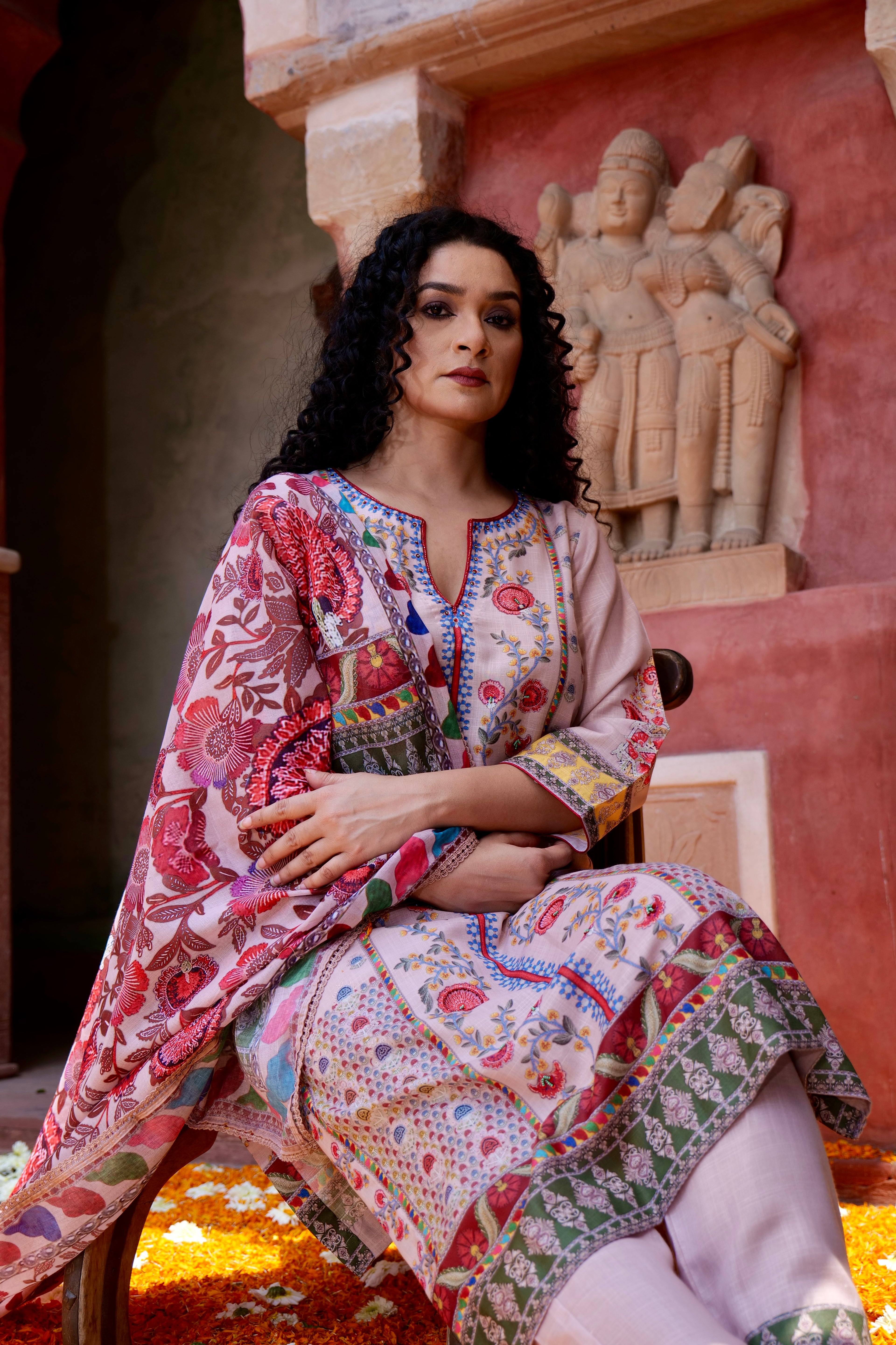 Soft Cotton Digital Printed Kurta with Mul Mul Dupatta & Hand Embroidery – 3 piece