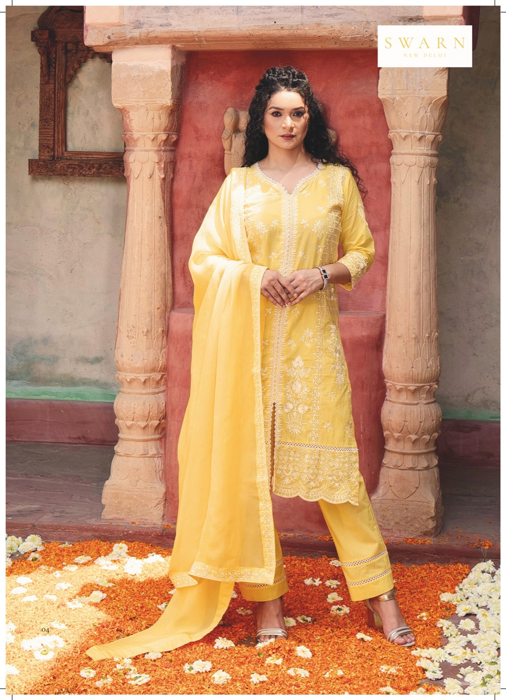 Sun Yellow Pure Cotton Cambric Embroidered Suit Set – 3 piece