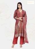 Cotton Muslin Hand Embroidered Kurta Dupatta Set with Muslin Dupatta – 3 piece