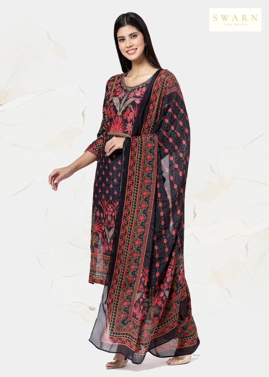 Cotton Muslin Hand Embroidered Kurta Dupatta Set with Chinon Dupatta – 3 piece