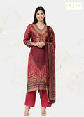 Cotton Muslin Hand Embroidered Kurta Dupatta Set with Chinon Dupatta – 3 piece