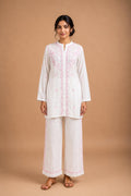 White Co-ord Set with Pink Chikankari Embroidery | Semi-Stitched 2-Piece Set
