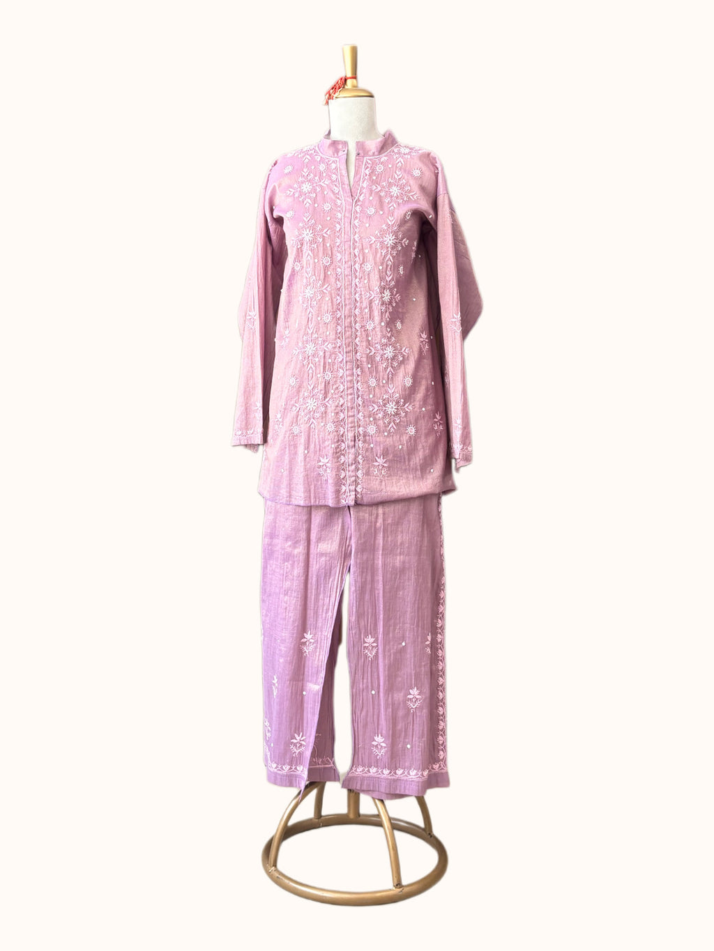Lavender Tissue Mul Chanderi Co-ord Set | Semi-Stitched 2-Piece Set