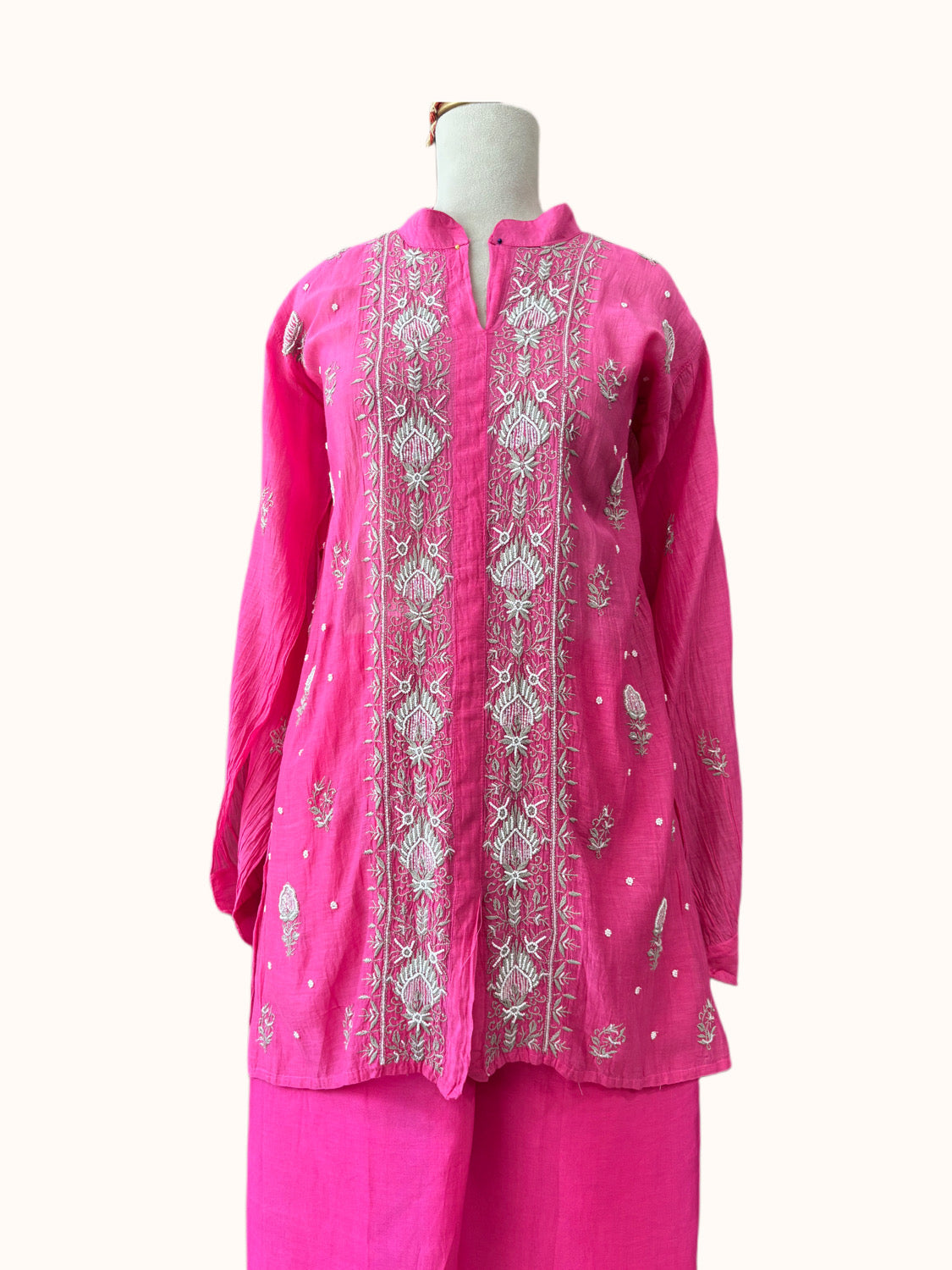 Pink Mul Chanderi Chikankari Co-ord Set | Semi-Stitched 2-Piece Set