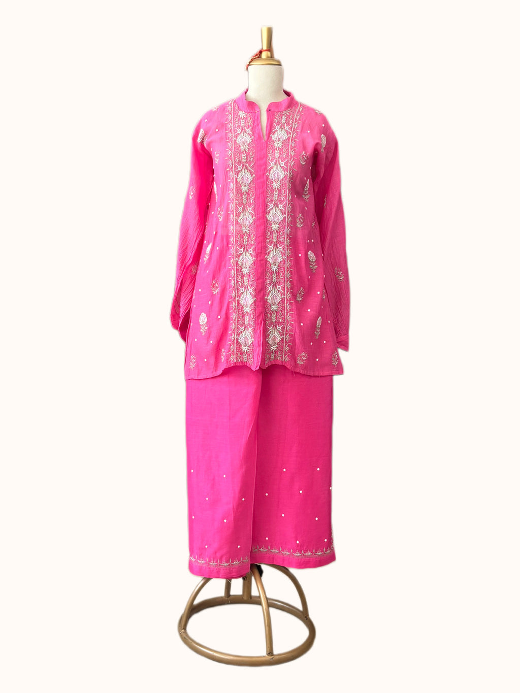 Pink Mul Chanderi Chikankari Co-ord Set | Semi-Stitched 2-Piece Set