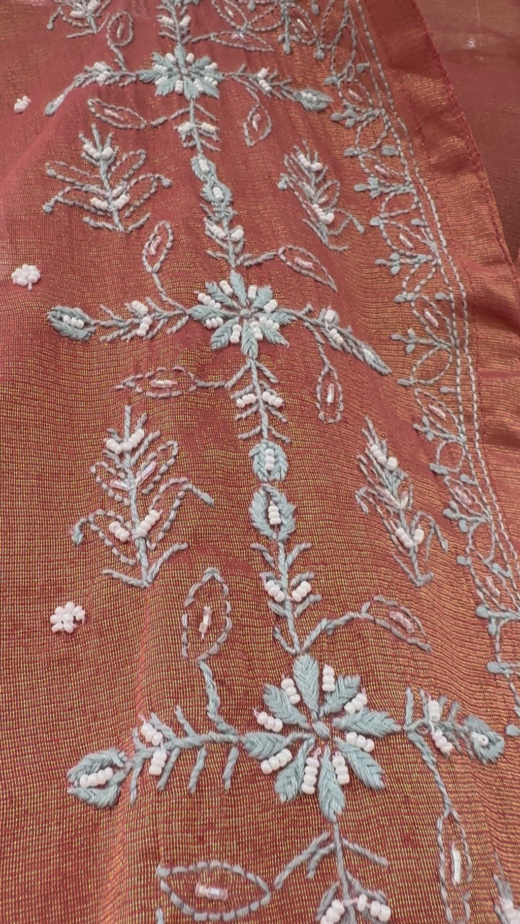 Rust Tissue Mul Chanderi Chikankari Co-ord Set | Semi-Stitched 2-Piece Set