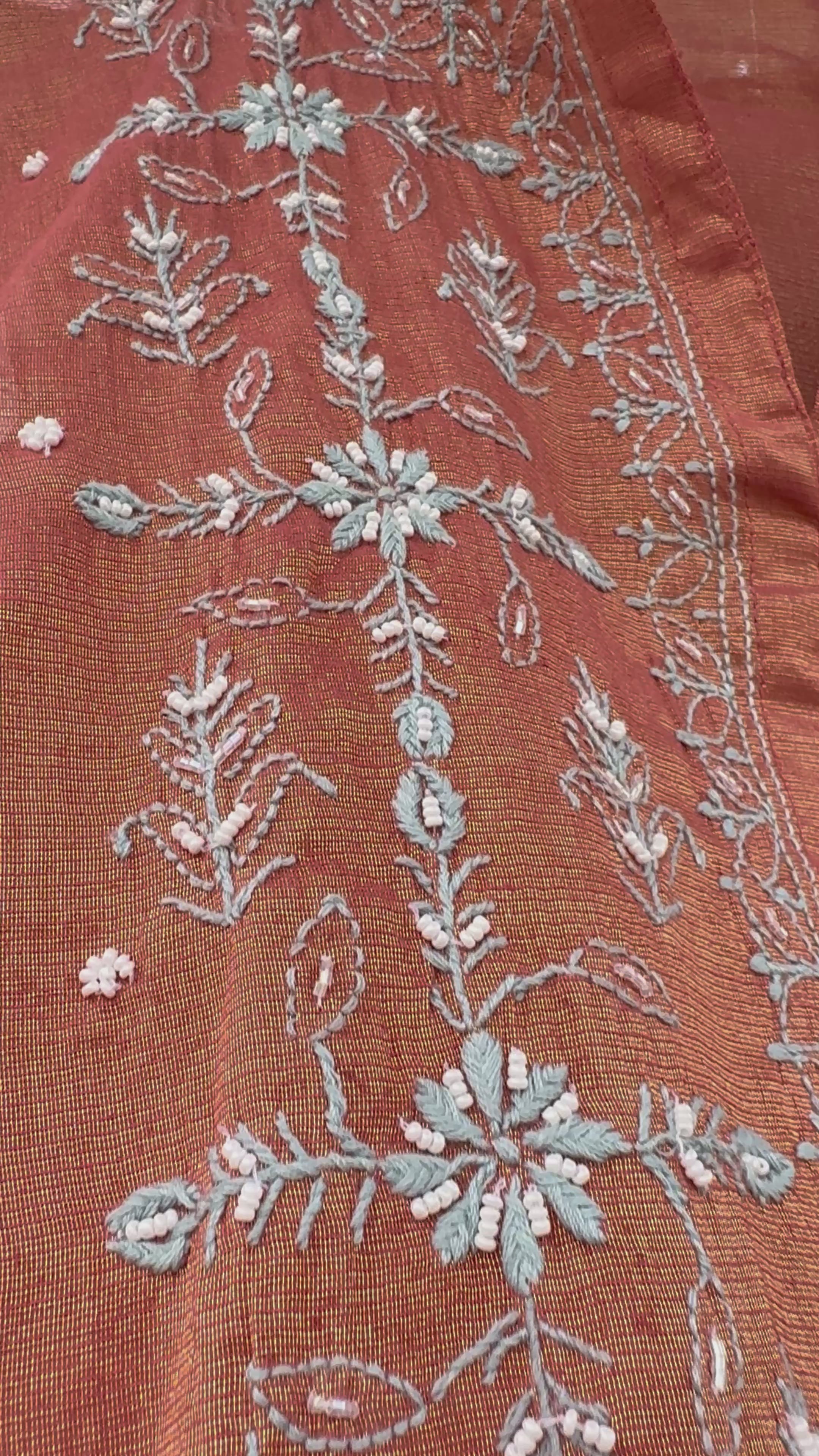 Rust Tissue Mul Chanderi Chikankari Co-ord Set | Semi-Stitched 2-Piece Set