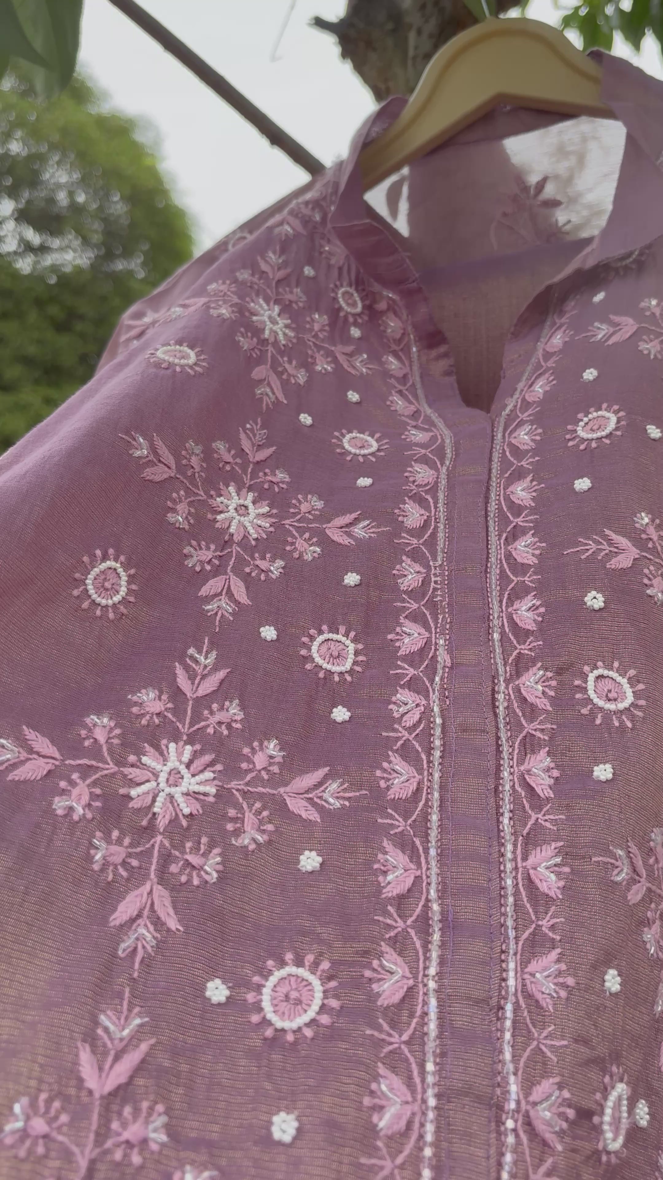 Lavender Tissue Mul Chanderi Co-ord Set | Semi-Stitched 2-Piece Set